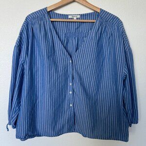 Madewell Blue and White Pinstripe 3/4 Sleeve Blouse 100% Cotton Women's XL